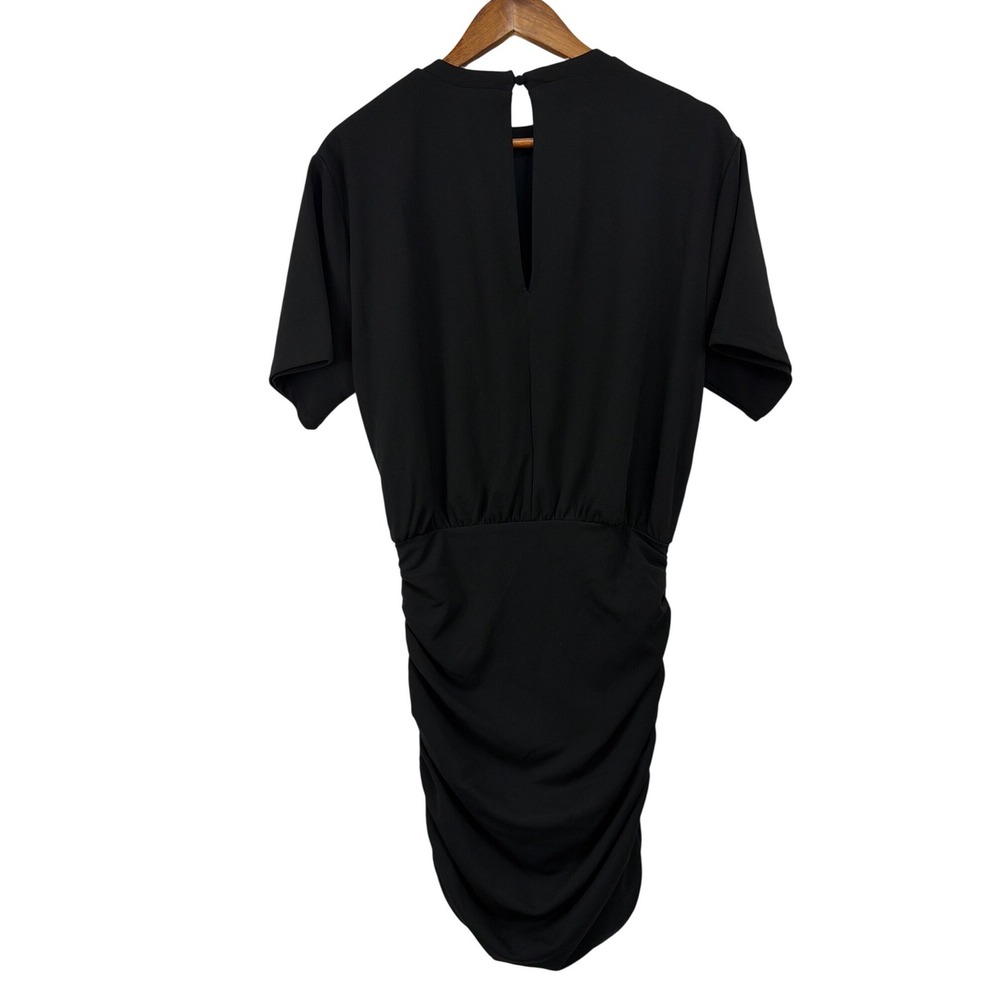 Abercrombie & Fitch Black Ruched Mini Dress Short Sleeve Keyhole Back M - Picture 6 of 16
